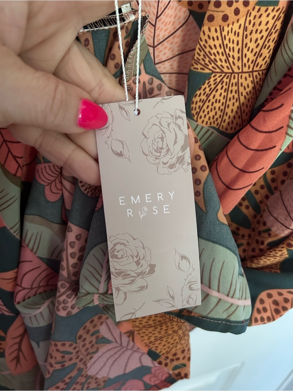 Floral Leaf Print Mini Dress in Coral & Olive - Picture 2 of 4